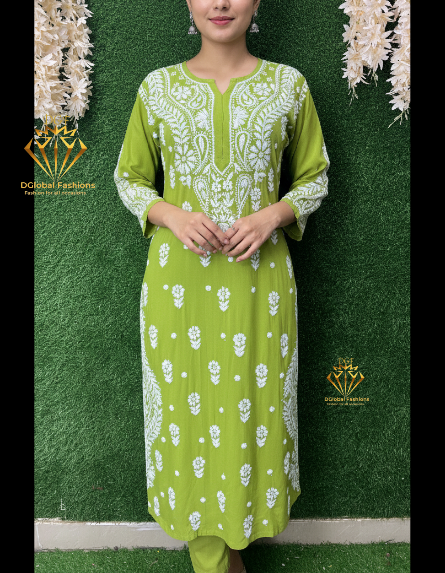 Lucknowi Chikankari Handcrafted Rayon Kurti