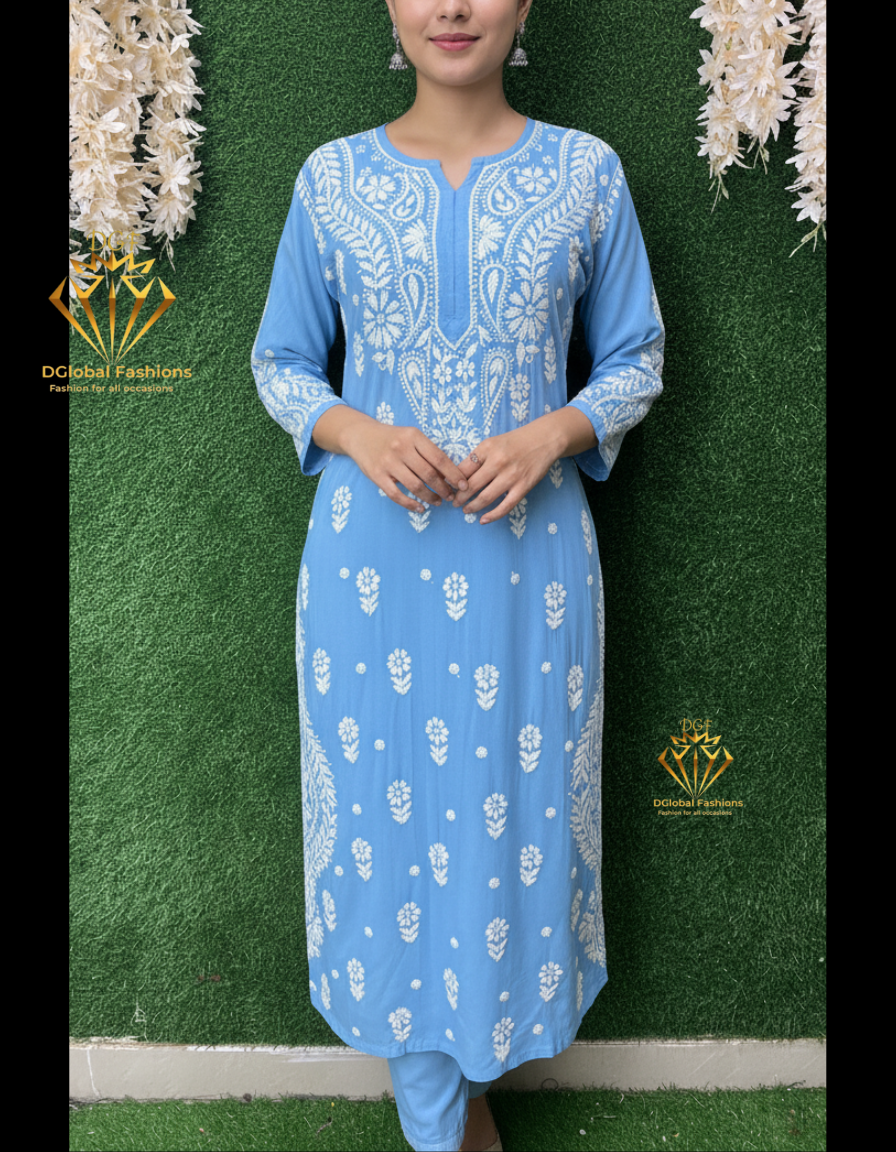 Lucknowi Chikankari Rayon Kurti
