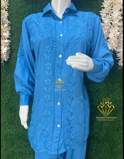 Lucknowi Chikankari Rayon Co-Ord Shirt Set