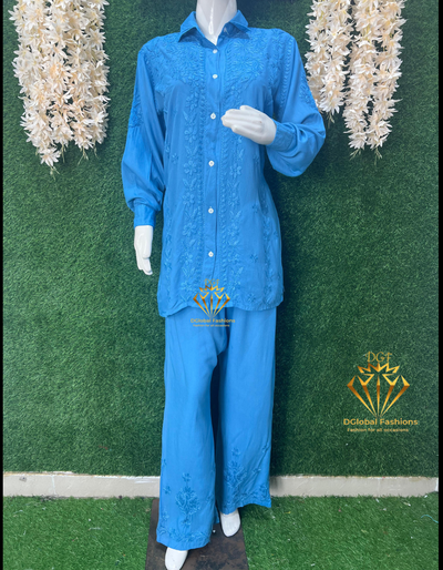 Lucknowi Chikankari Rayon Co-Ord Shirt Set