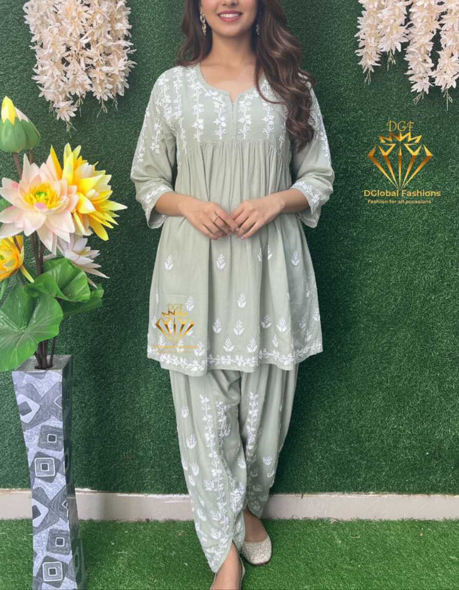 Lucknowi Chikankari Dhoti Co-ord Set in Soft Rayon Fabric