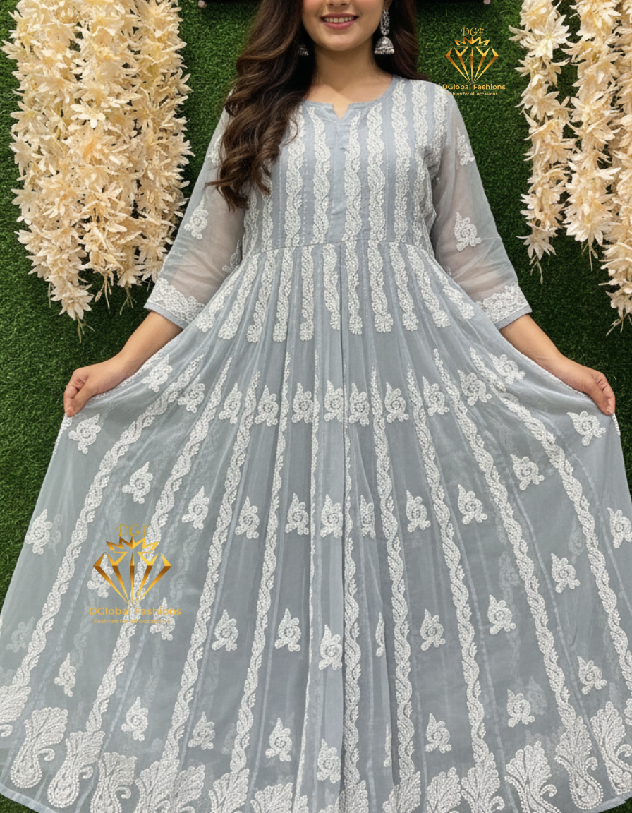 Lucknowi Chikankari 56-Kali Resham Embroidered Anarkali Suit