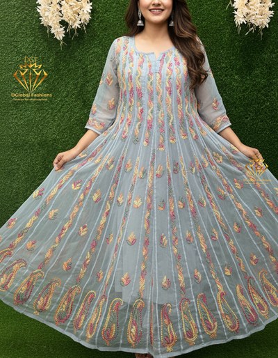 Lucknowi Chikankari 56-Kali Resham Embroidered Anarkali Suit