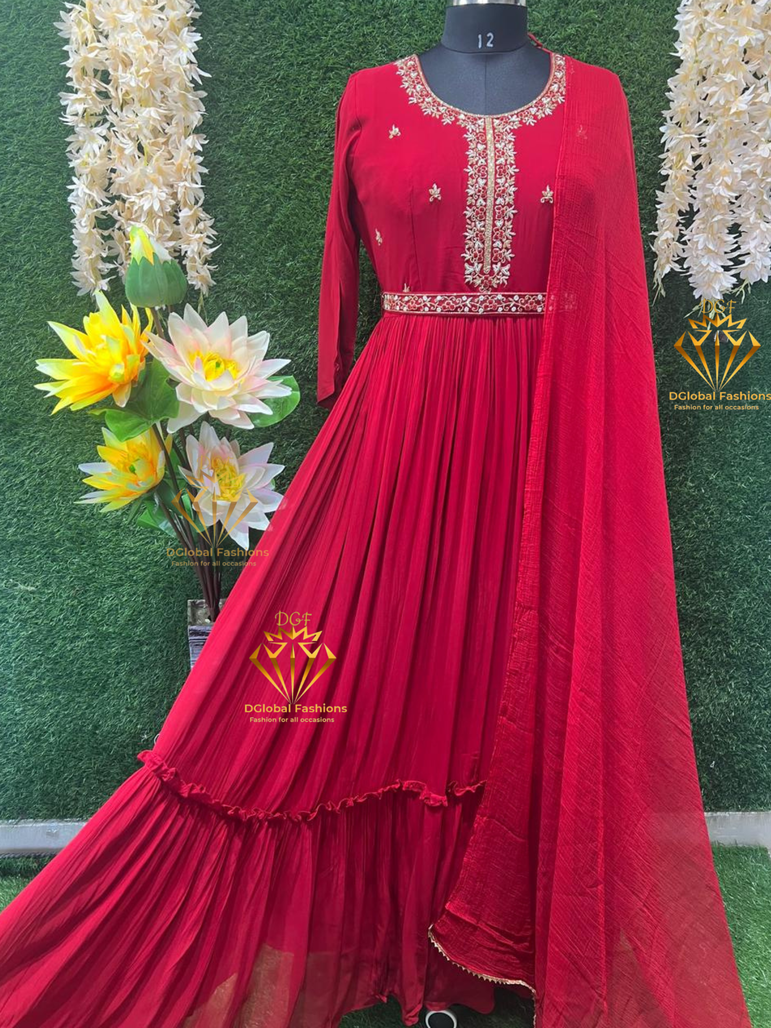 Stunning Red Gown with Hand Embroidery