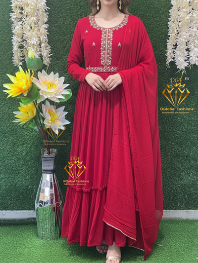 Stunning Red Gown with Hand Embroidery