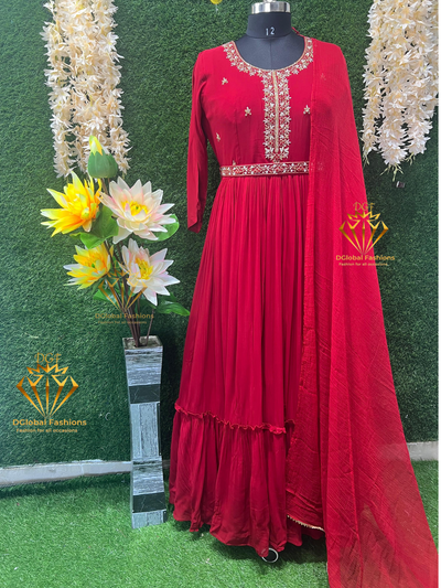 Stunning Red Gown with Hand Embroidery