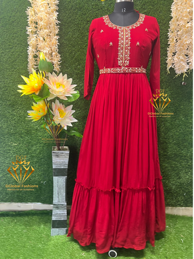 Stunning Red Gown with Hand Embroidery