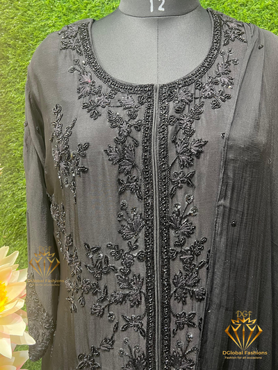 Embroidered Cutdana Work Suit with Chiffon Dupatta – Elegant Party & Festive Wear