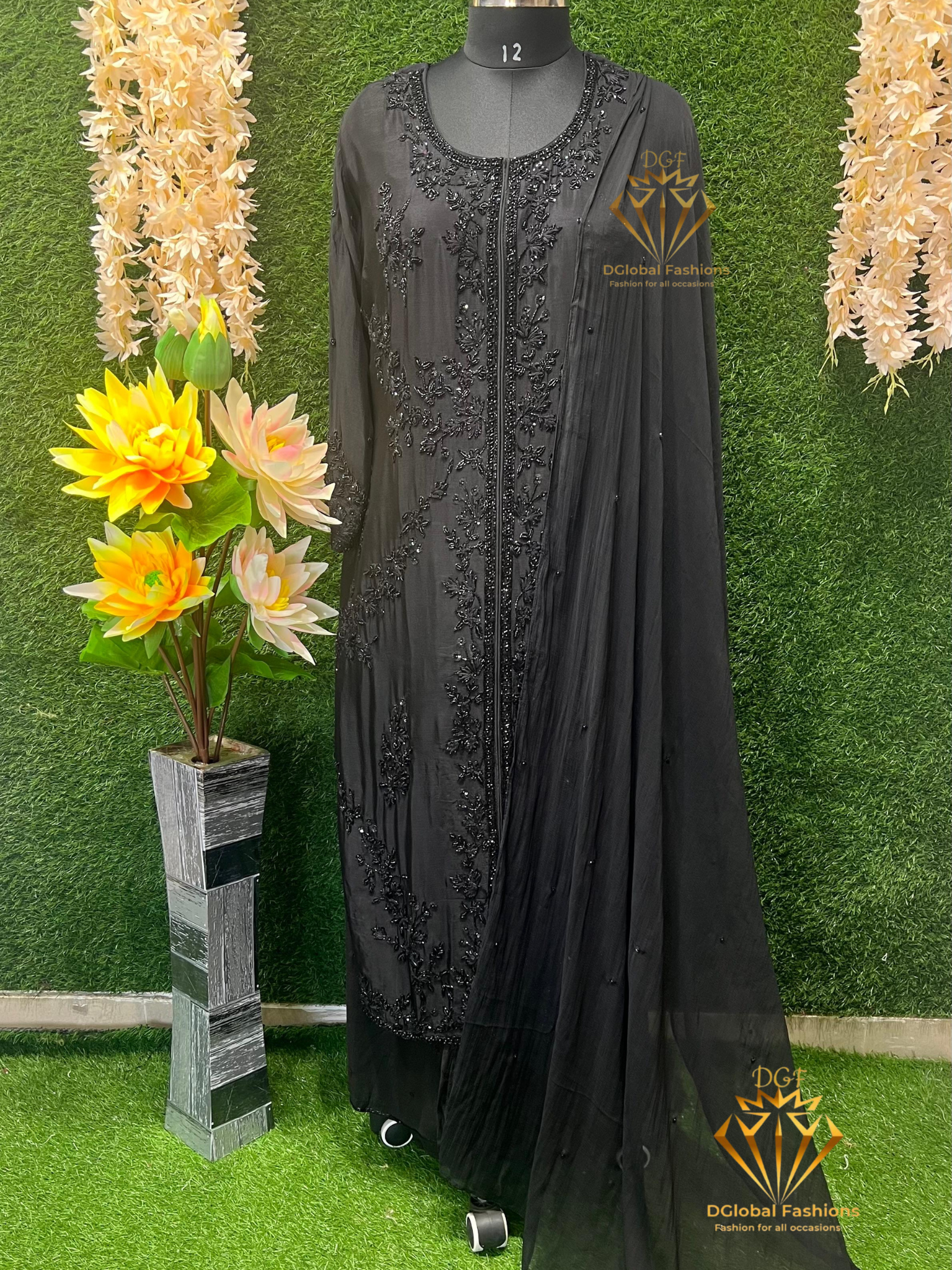 Embroidered Cutdana Work Suit with Chiffon Dupatta – Elegant Party & Festive Wear