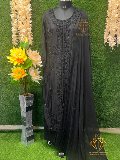 Embroidered Cutdana Work Suit with Chiffon Dupatta – Elegant Party & Festive Wear