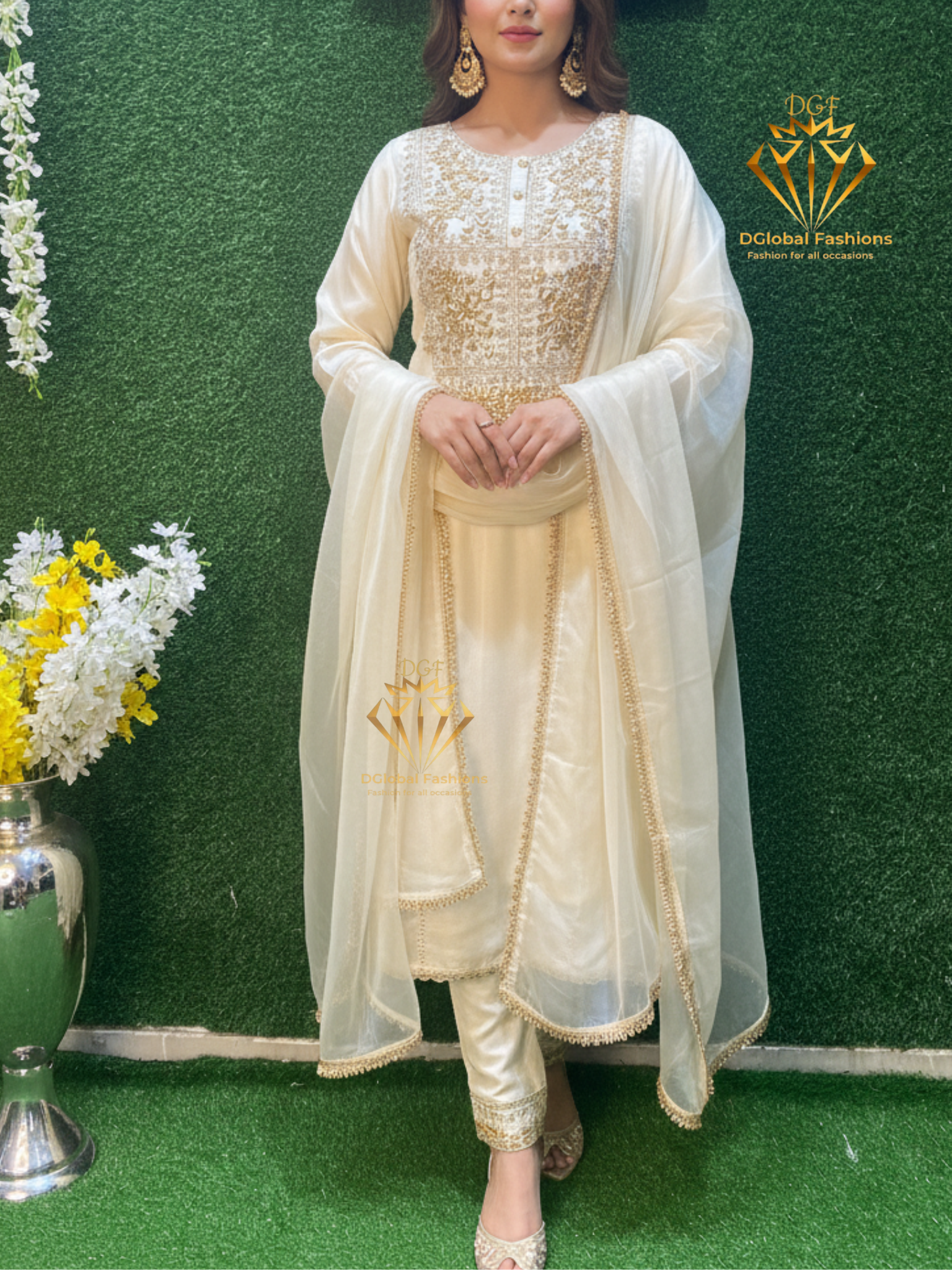 Tissue Shimmer Suit with Handcrafted Gota Patti Work – Elegant Festive & Party Wear Ensemble