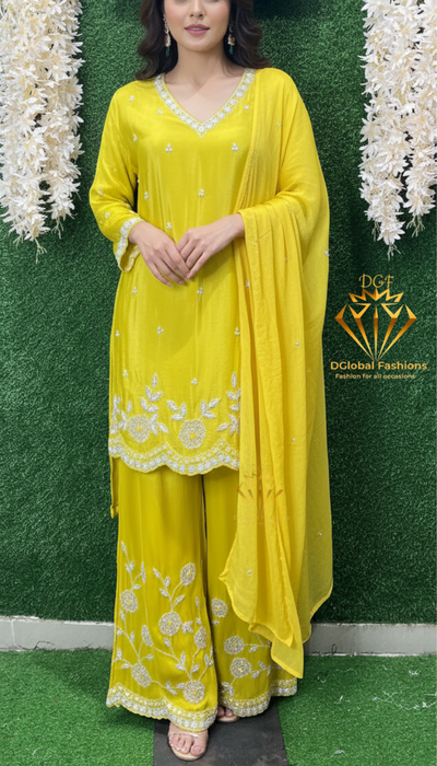 Crepe Embroidered Suit Set with Exquisite Cutdana & Pearl Handwork