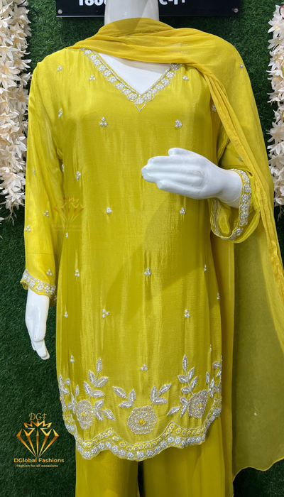 Crepe Embroidered Suit Set with Exquisite Cutdana & Pearl Handwork