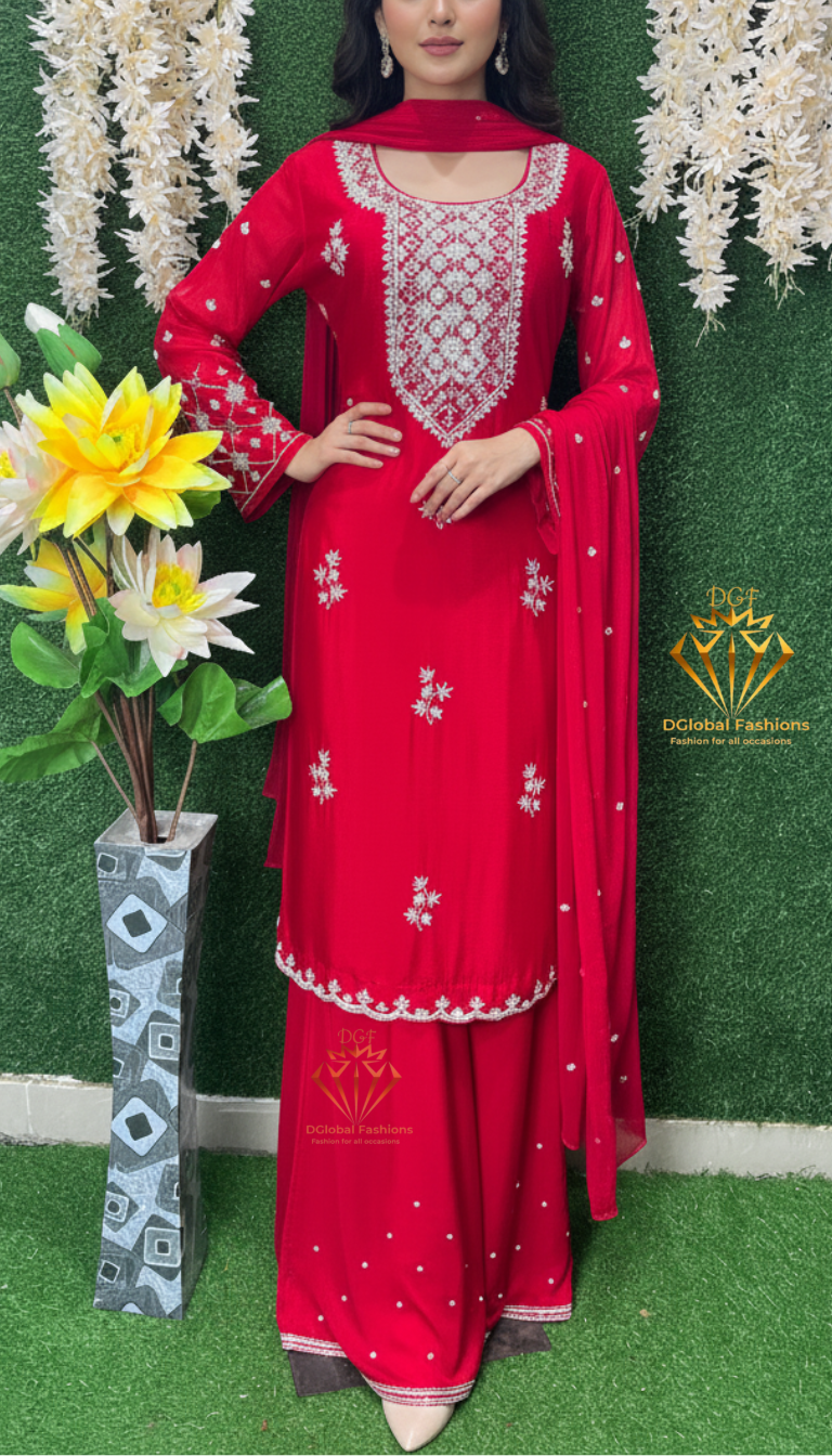 Crepe Embellished Suit Set with Intricate Cutdana & Pearl Detailing