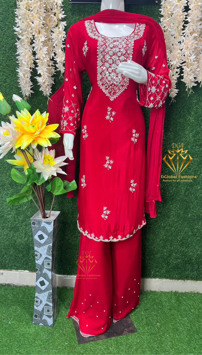 Crepe Embellished Suit Set with Intricate Cutdana & Pearl Detailing