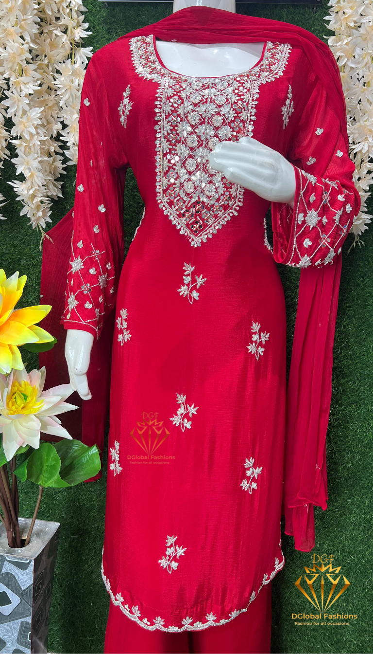 Crepe Embellished Suit Set with Intricate Cutdana & Pearl Detailing