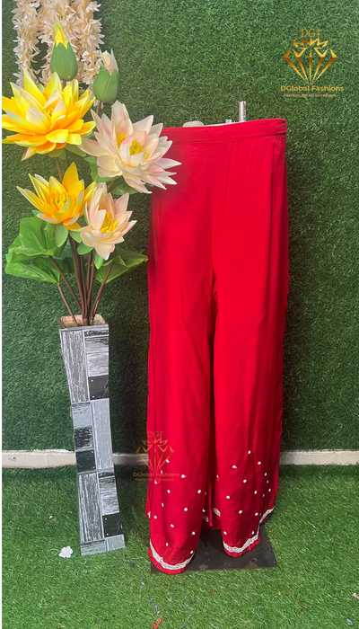 Red Handcrafted Crepe Palazzo Set with Zardozi & Cutdana Embroidery