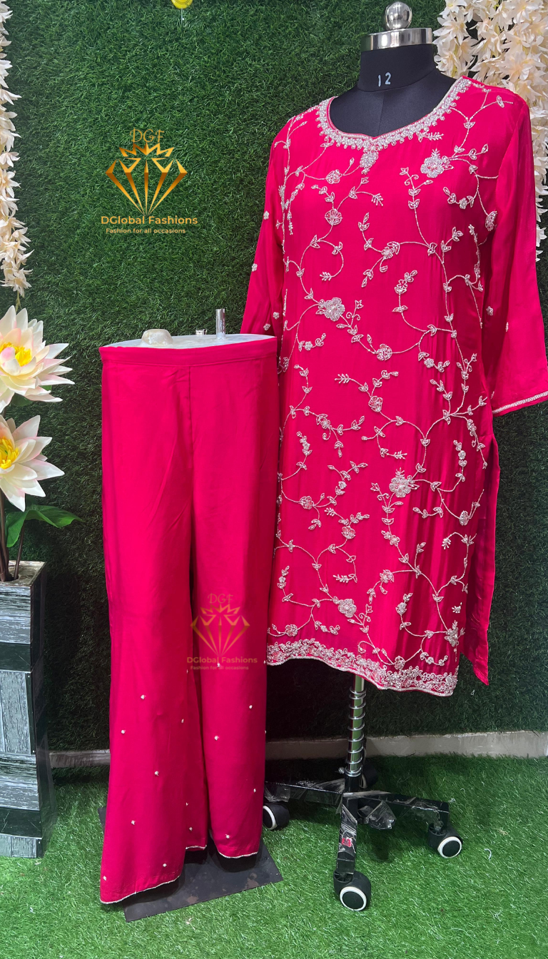 Crepe Embroidered Suit with Pearl & Cutdana Handwork