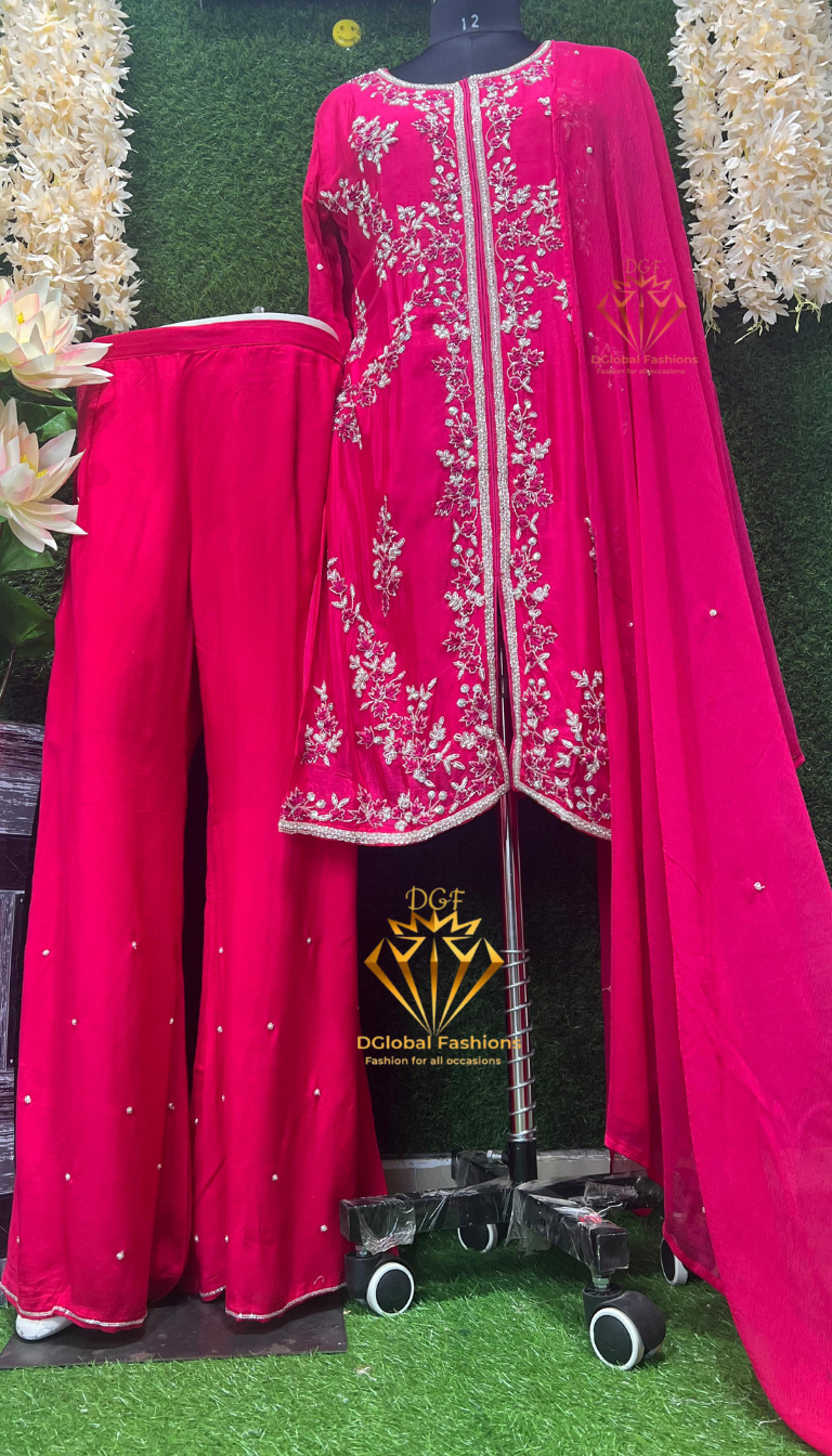 Sherwani-Style Crepe Suit with Pearl & Cutdana Embroidery