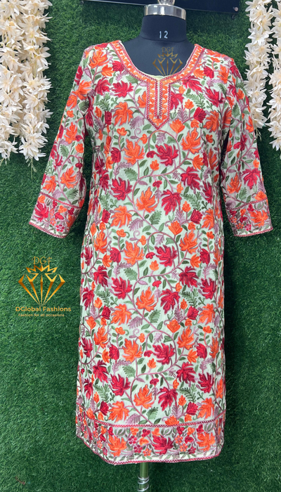 Georgette Kashmiri Kurti with All-Over Multicolor Embroidery Jaal