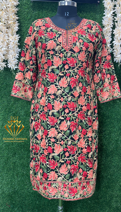 Georgette Kashmiri Kurti with All-Over Multicolor Embroidery Jaal