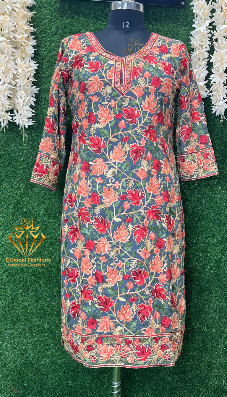 Georgette Kashmiri Kurti with All-Over Multicolor Embroidery Jaal