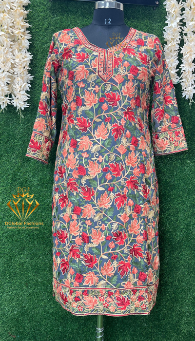 Georgette Kashmiri Kurti with All-Over Multicolor Embroidery Jaal
