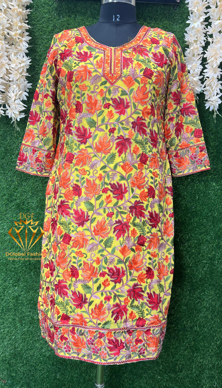 Georgette Kashmiri Kurti with All-Over Multicolor Embroidery Jaal