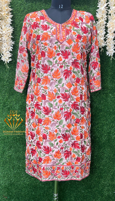 Georgette Kashmiri Kurti with All-Over Multicolor Embroidery Jaal