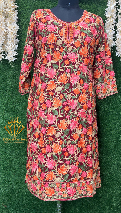 Georgette Kashmiri Kurti with All-Over Multicolor Embroidery Jaal