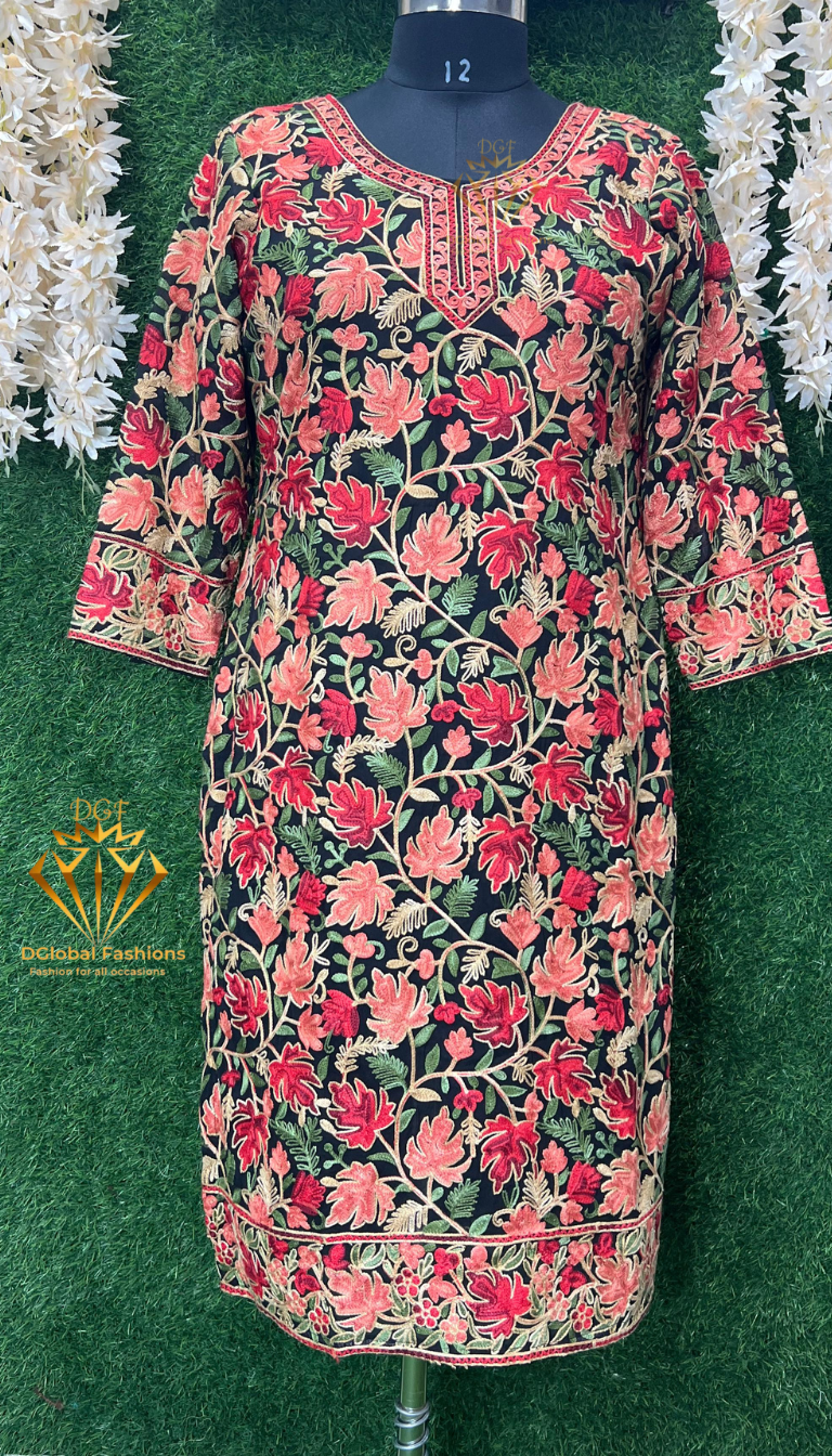 Georgette Kashmiri Kurti with All-Over Multicolor Embroidery Jaal