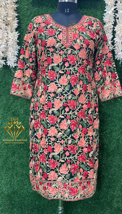 Georgette Kashmiri Kurti with All-Over Multicolor Embroidery Jaal