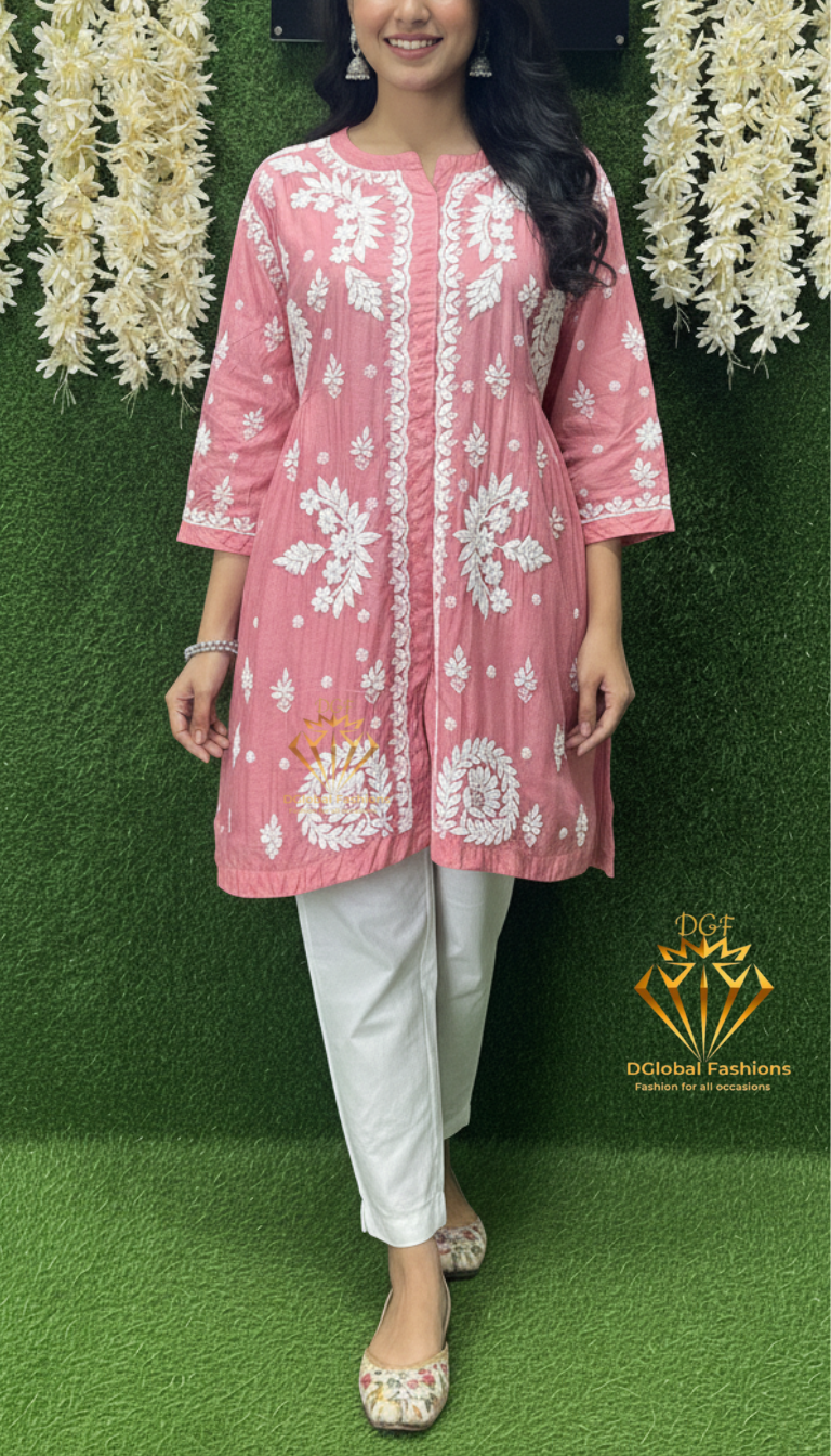 Lucknowi Chikankari Ombre Muslin Short Top with 3D Chikankari