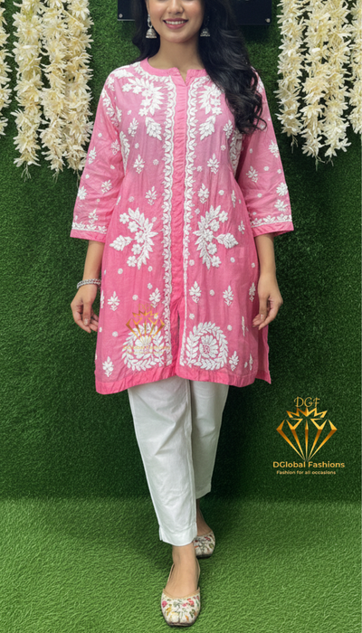 Lucknowi Chikankari Ombre Muslin Short Top with 3D Chikankari