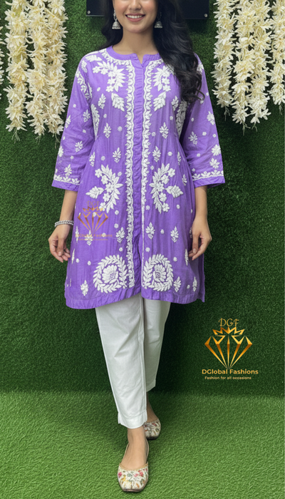 Lucknowi Chikankari Ombre Muslin Short Top with 3D Chikankari