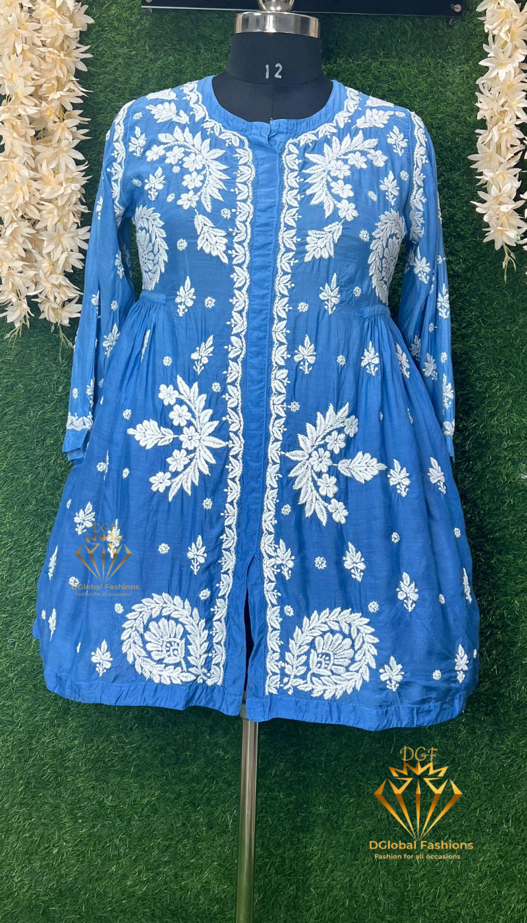 Lucknowi Chikankari Ombre Muslin Short Top with 3D Chikankari