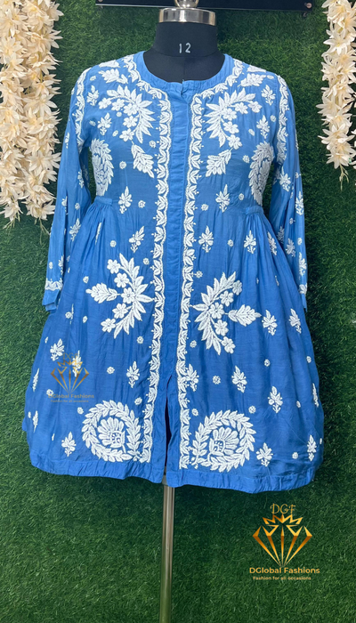 Lucknowi Chikankari Ombre Muslin Short Top with 3D Chikankari