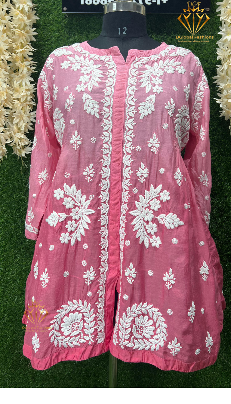 Lucknowi Chikankari Ombre Muslin Short Top with 3D Chikankari