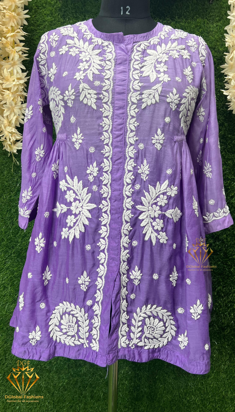 Lucknowi Chikankari Ombre Muslin Short Top with 3D Chikankari