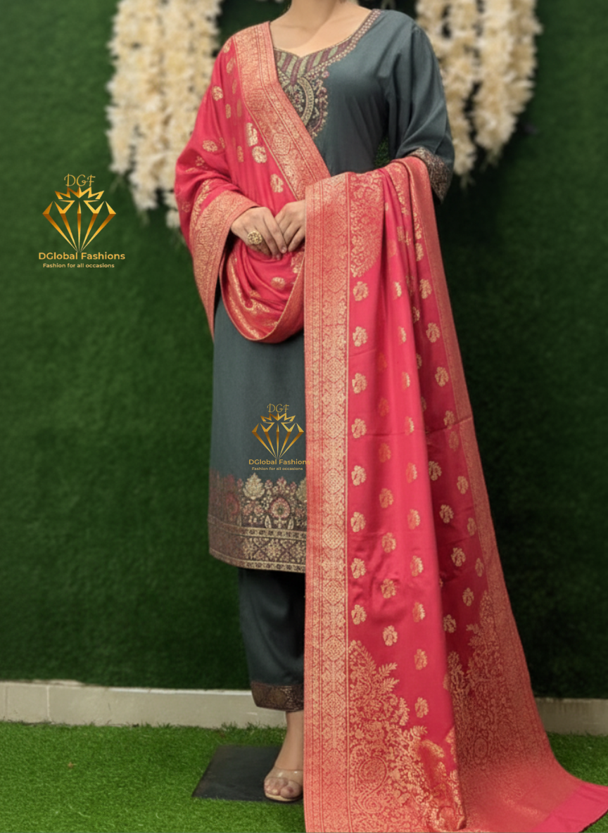 Pashmina Banarasi Weaving Suit Set with Fine Traditional Detailing