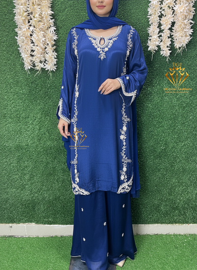 Crepe Suit Set with Handcrafted Cutdana & Pearl Embroidery