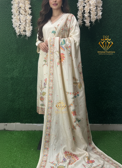 Banarsi weaved & digital floral print with subtle cutdana work all over