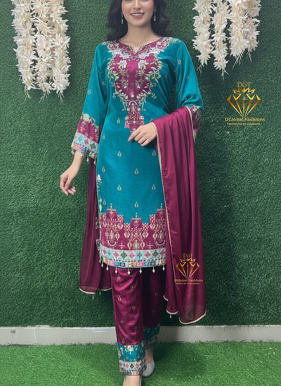 Embroidered Suit Set with Cutdana & Pearl Work