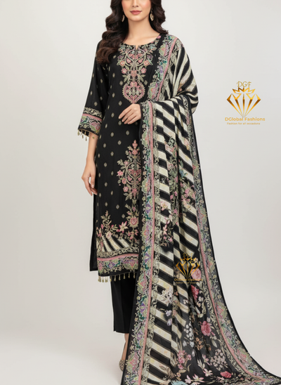 Crepe Printed Suit Set with Handcrafted Detailing & Chinnon Dupatta
