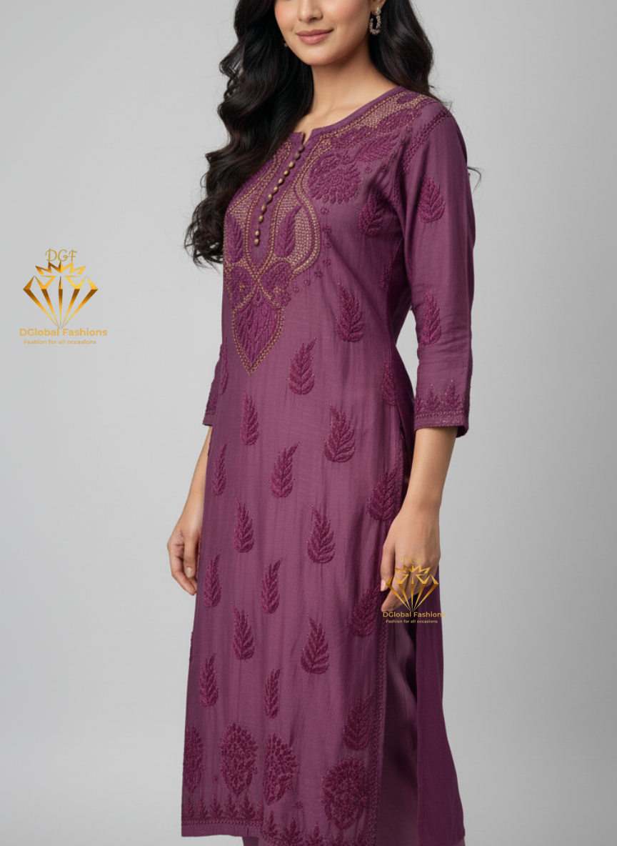 Muslin Kurti with Hand Embroidered Mukesh Work