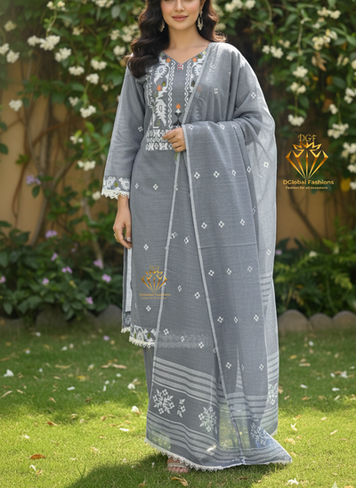Handwoven Jamdani Kurta Set with Lace Detailing