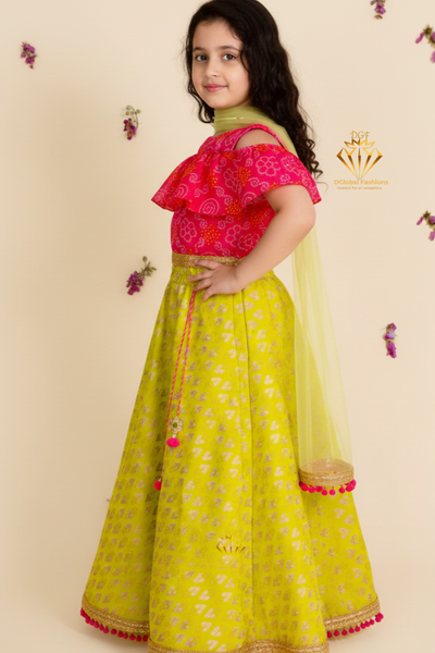 Green & Pink Printed Lehenga Choli Set with Dupatta — Ready-to-Wear Elegant Ensemble