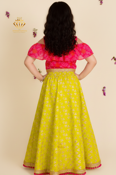 Green & Pink Printed Lehenga Choli Set with Dupatta — Ready-to-Wear Elegant Ensemble