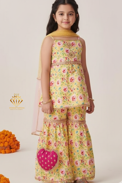 Girls Cotton Kurta Sharara Set