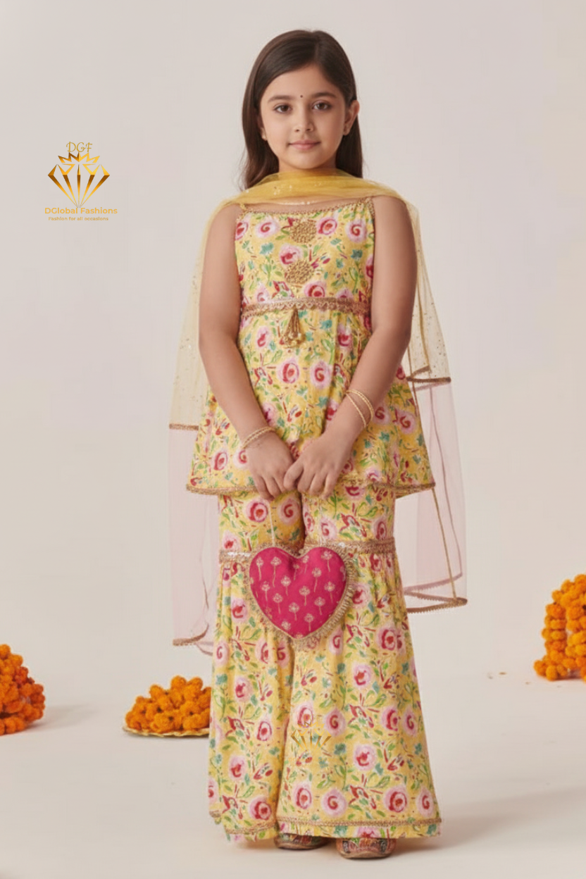 Girls Cotton Kurta Sharara Set